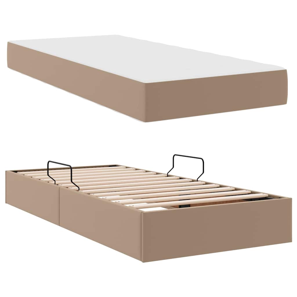 Opslag bed met matras met matras 2 pcs Cappuccino Leer – afbeelding 8