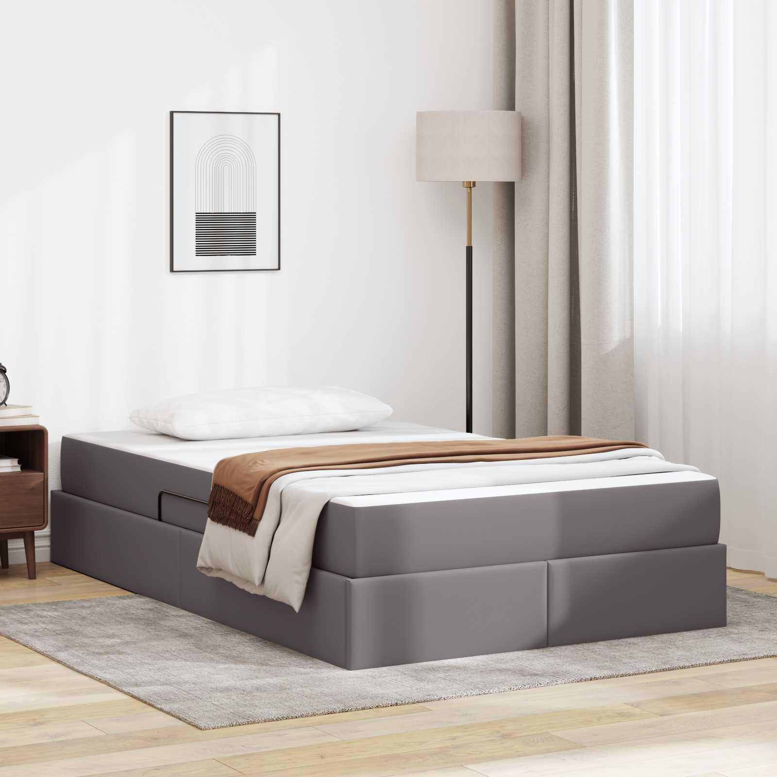 Opslag bed met matras met matras met opslag 2 pcs Grijs Leer – afbeelding 1