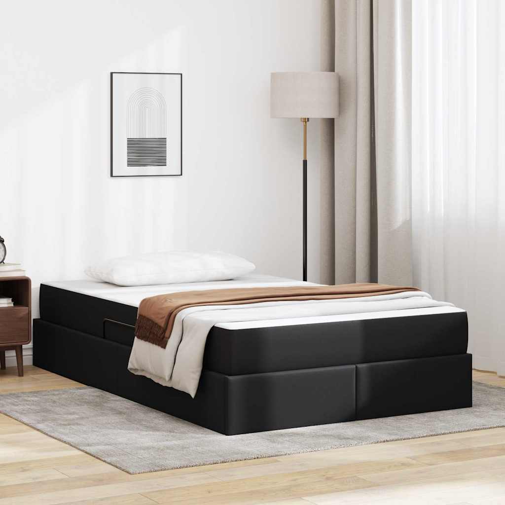 Opslag bed met matras met matras met opslag 2 pcs Zwart Leer – afbeelding 1