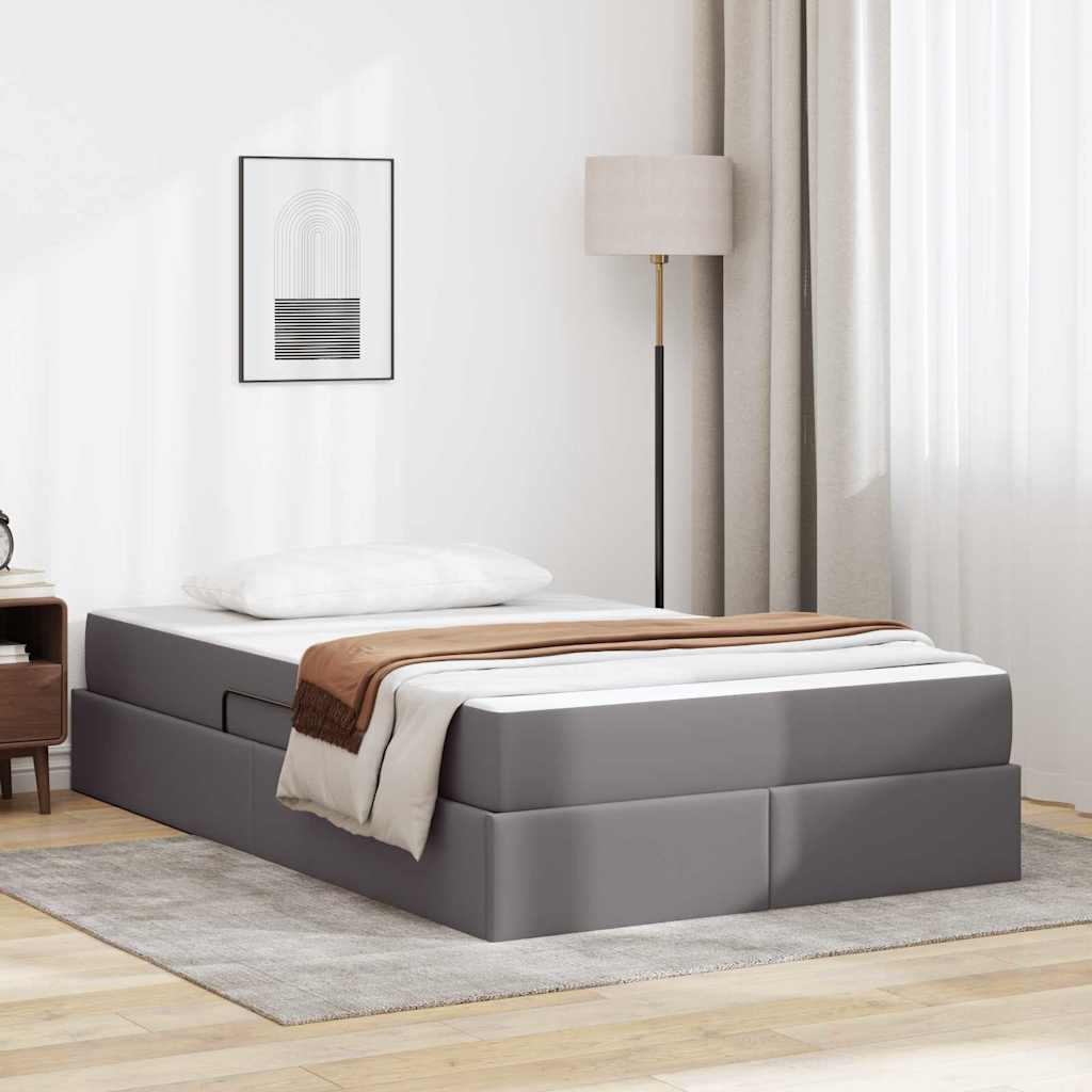 Opslag bed met matras met matras met opslag 2 pcs Grijs Leer – afbeelding 1