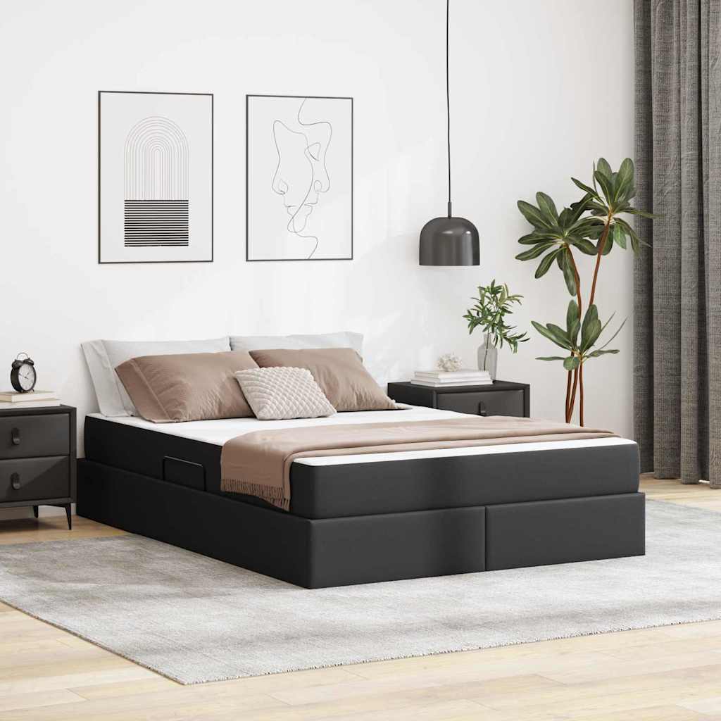 Opslag bed met matras met matras met opslag 2 pcs Zwart Leer – afbeelding 1