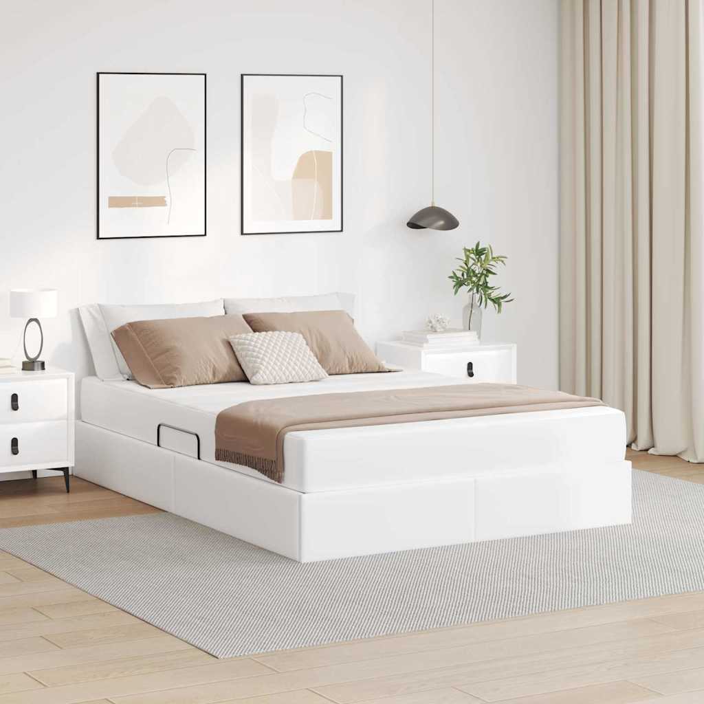 Opslag bed met matras met matras met opslag 2 pcs Wit Leer – afbeelding 1