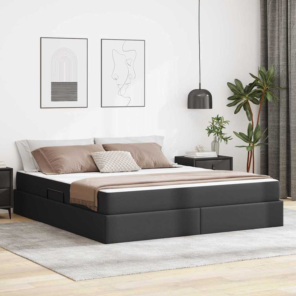 Opslag bed met matras met matras met opslag 2 pcs Zwart Leer – afbeelding 1
