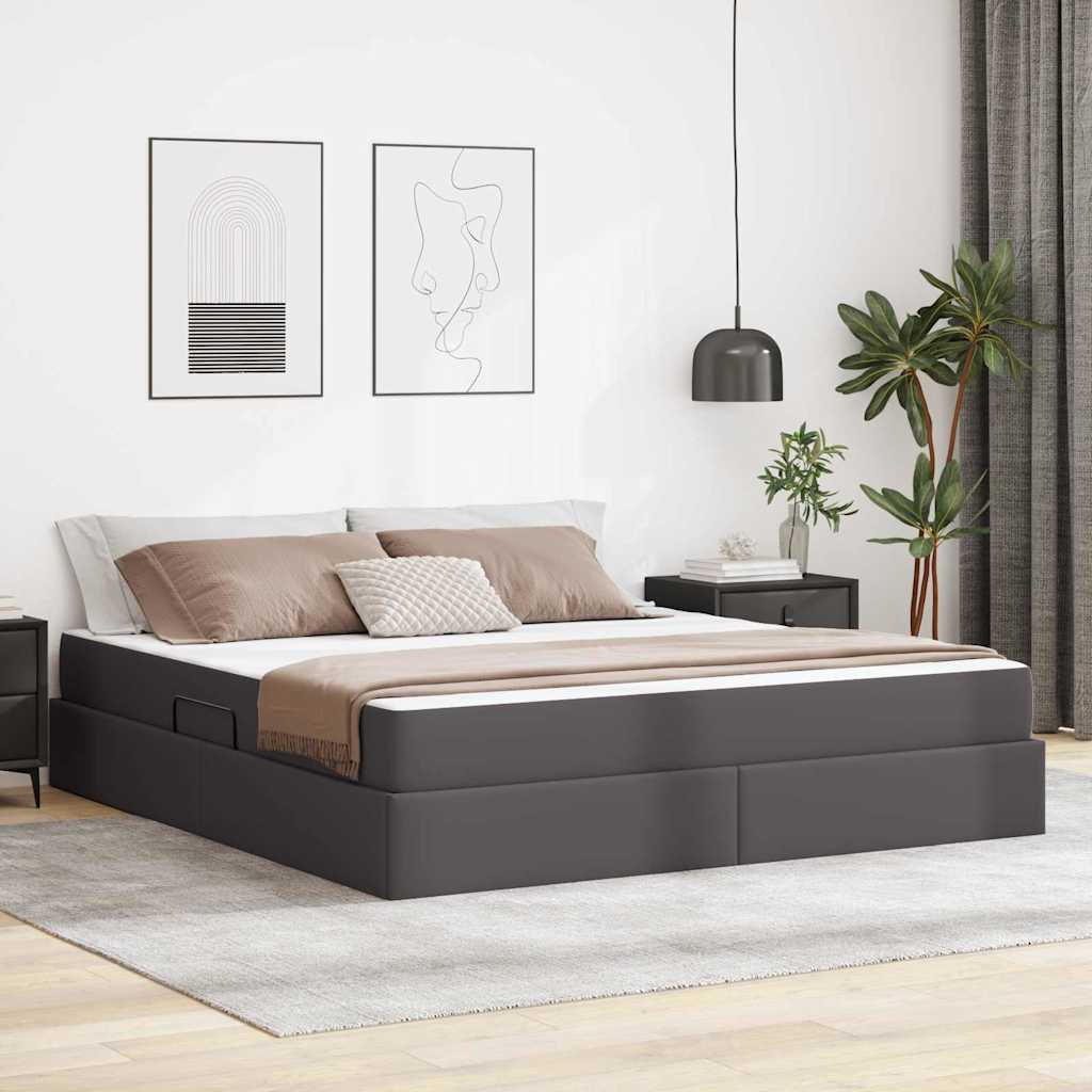 Opslag bed met matras met matras met opslag 2 pcs Grijs Leer – afbeelding 1