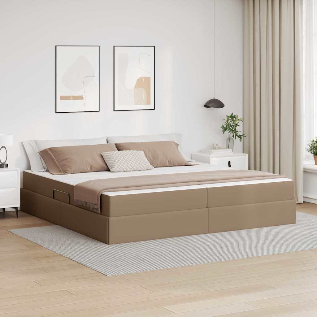 Opslag bed met matras met matras 2 pcs Cappuccino Leer – afbeelding 1