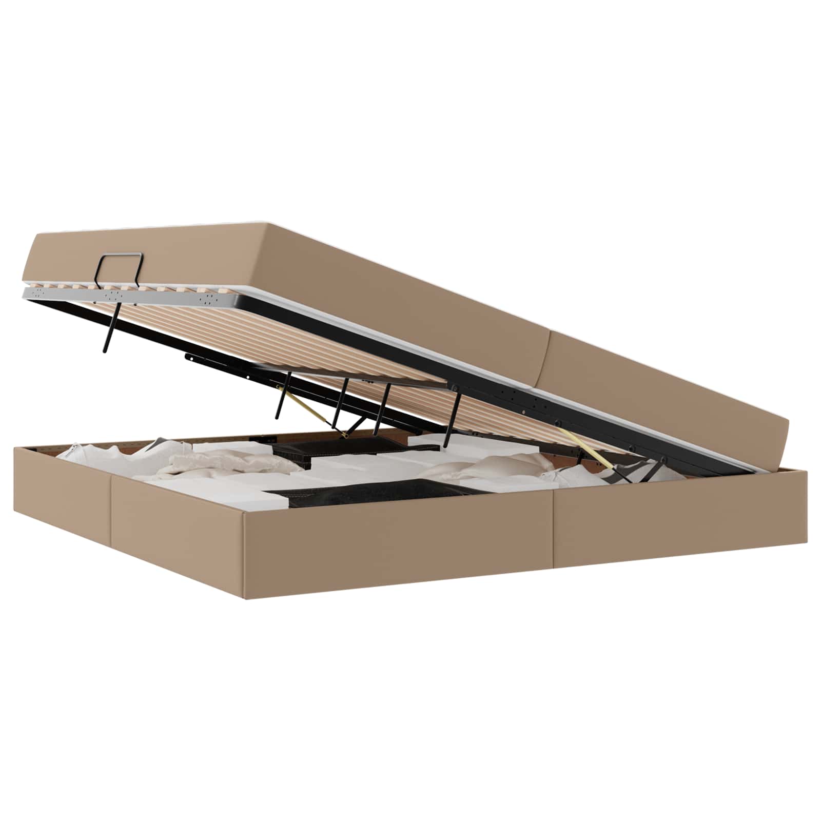 Opslag bed met matras met matras 2 pcs Cappuccino Leer – afbeelding 2