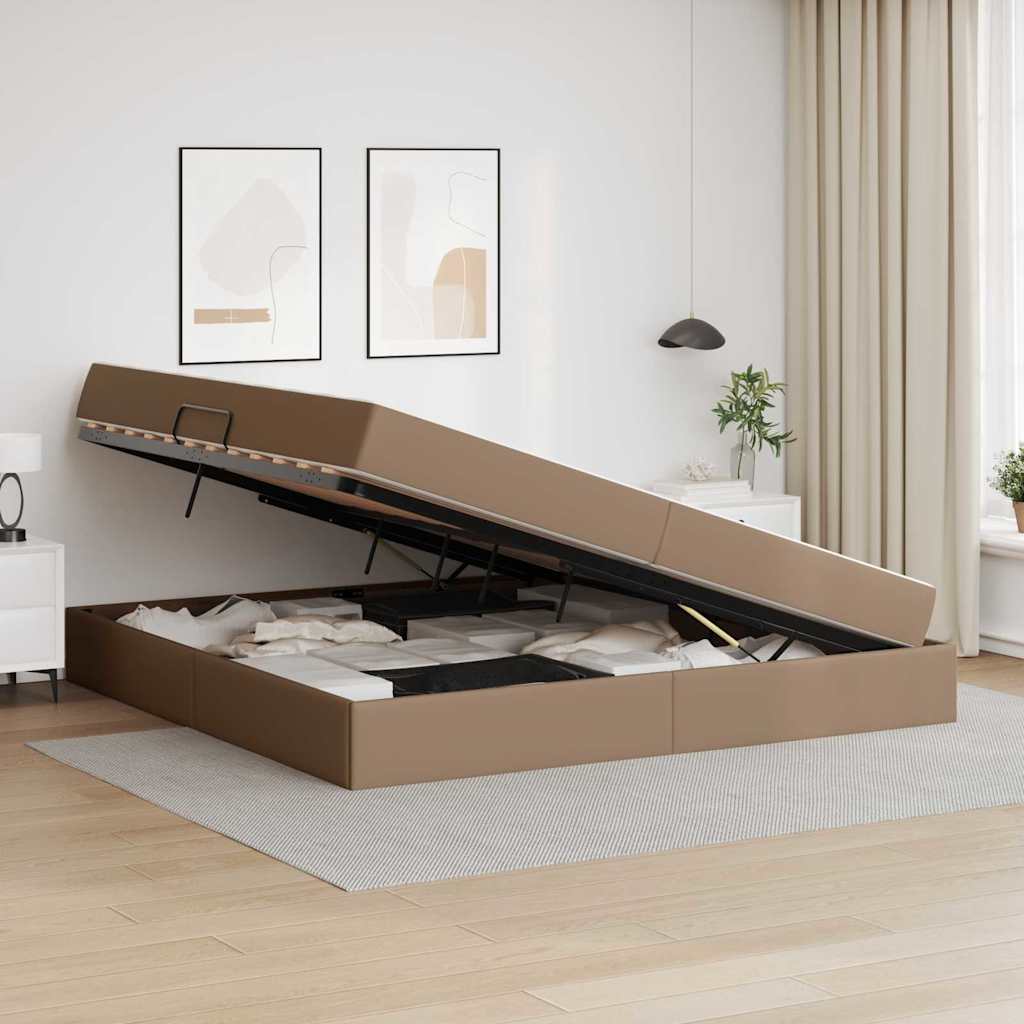 Opslag bed met matras met matras 2 pcs Cappuccino Leer – afbeelding 4