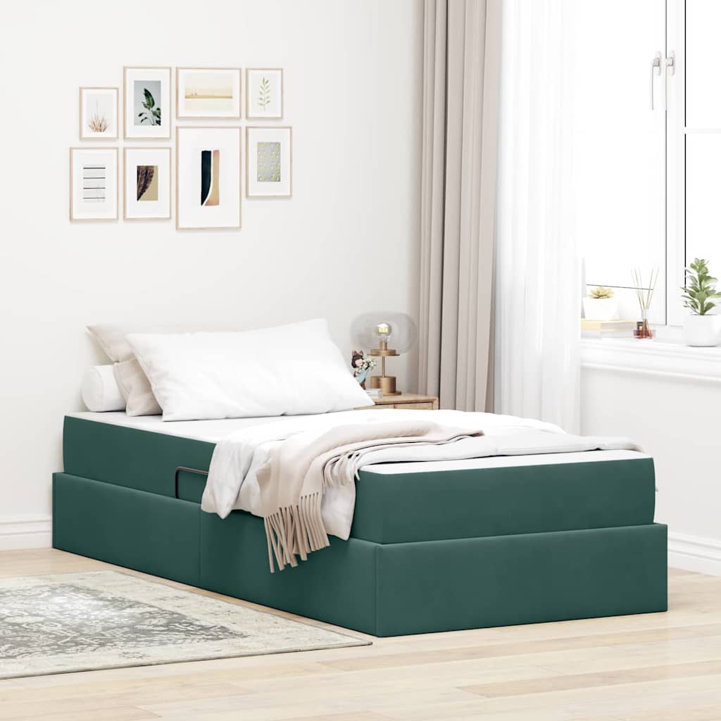 Opbergbed met matras met matras Donkergroen 90 x 190 cm Fluweel – afbeelding 1