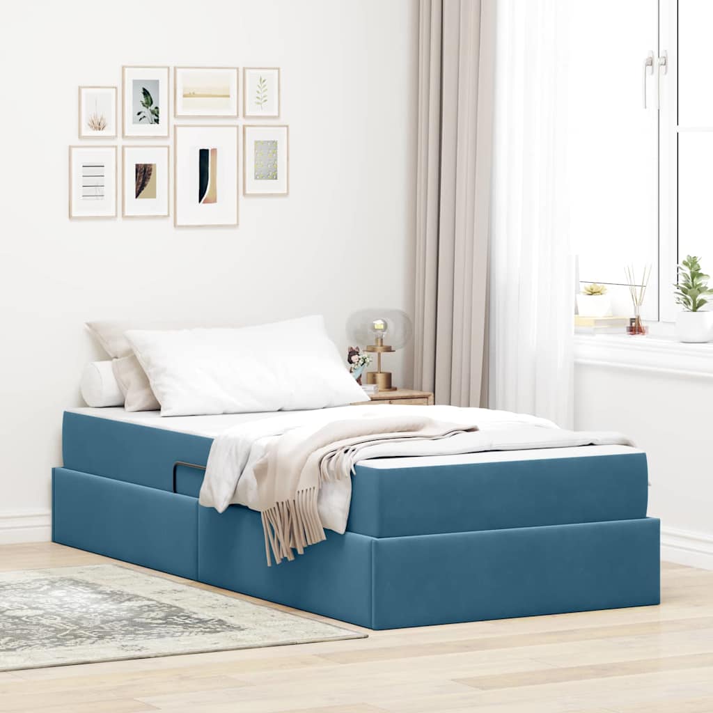 Opbergbed met matras met matras Donkerblauw 90 x 190 cm Fluweel – afbeelding 1
