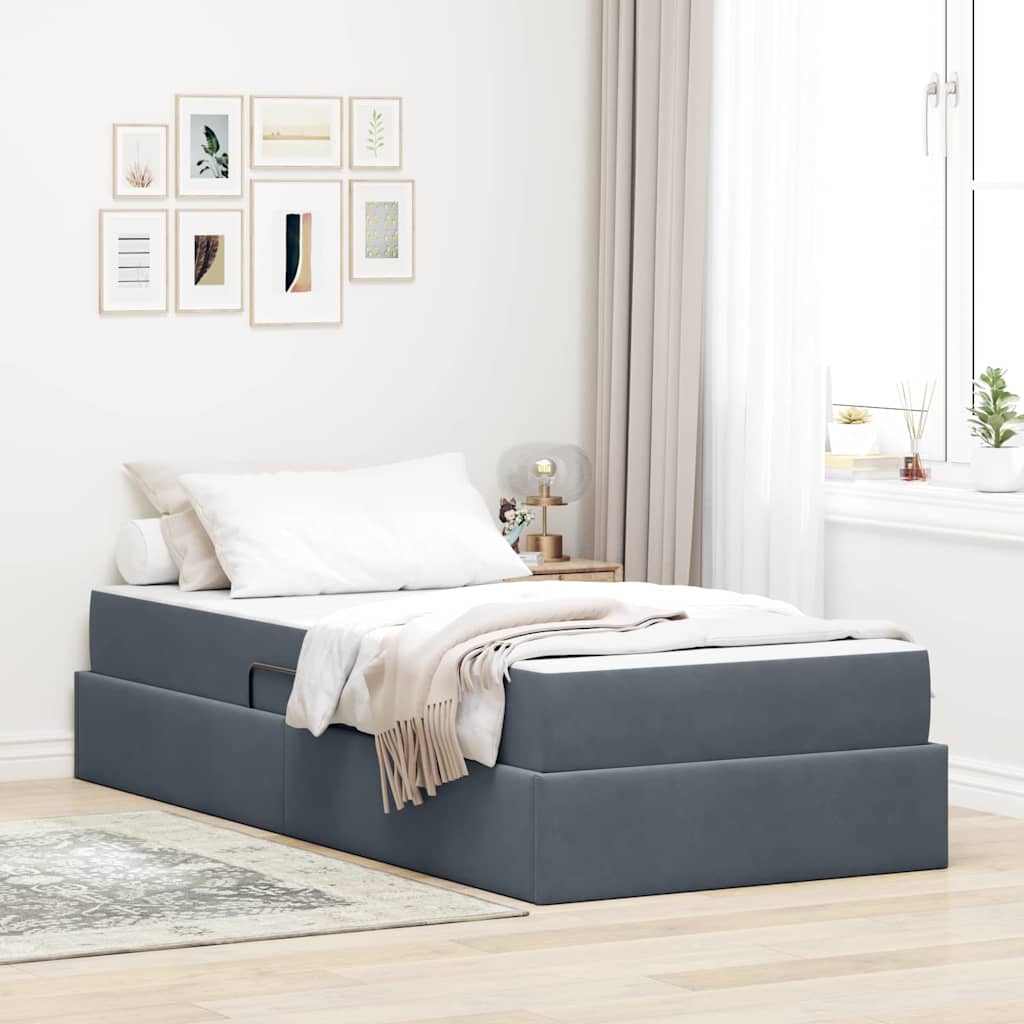 Opbergbed met matras met matras Donkergrijs 90 x 200 cm Fluweel – afbeelding 1