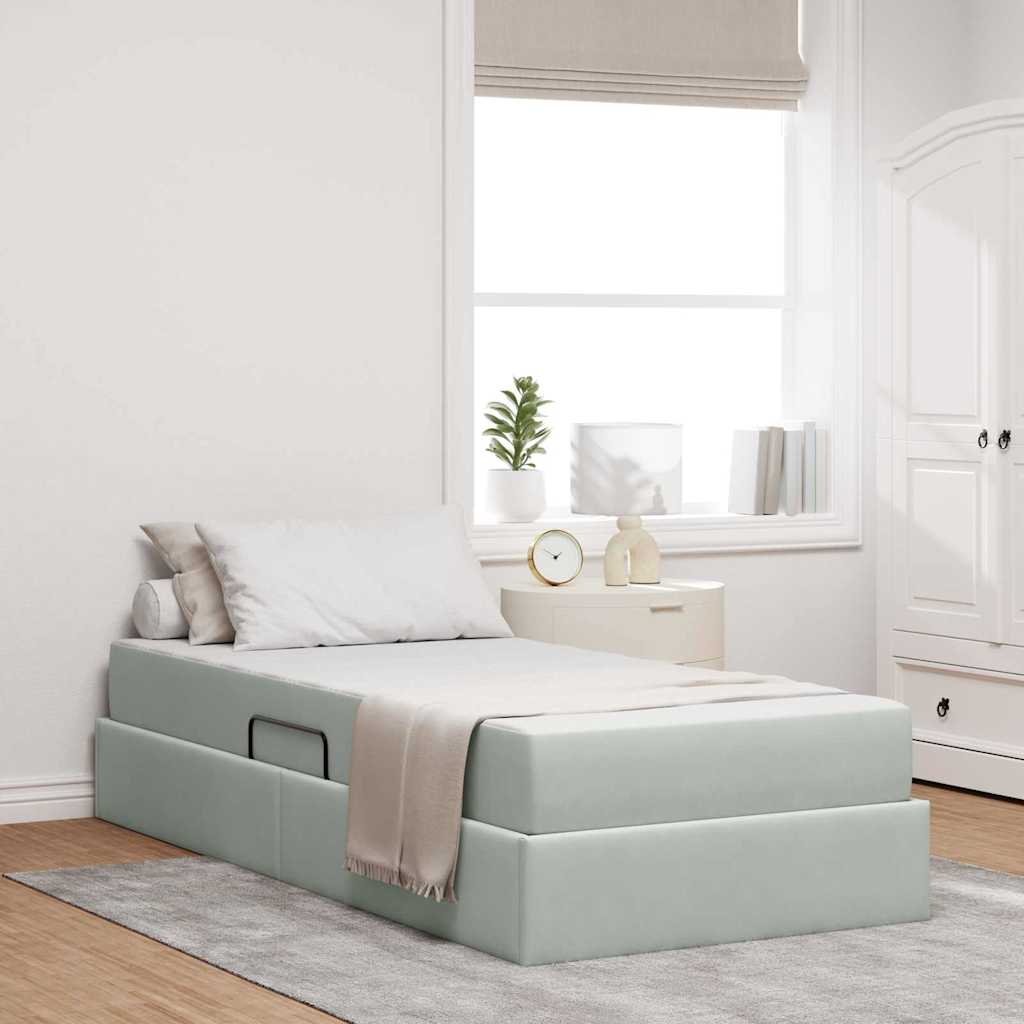 Opbergbed met matras met matras Lichtgrijs 100 x 200 cm Fluweel