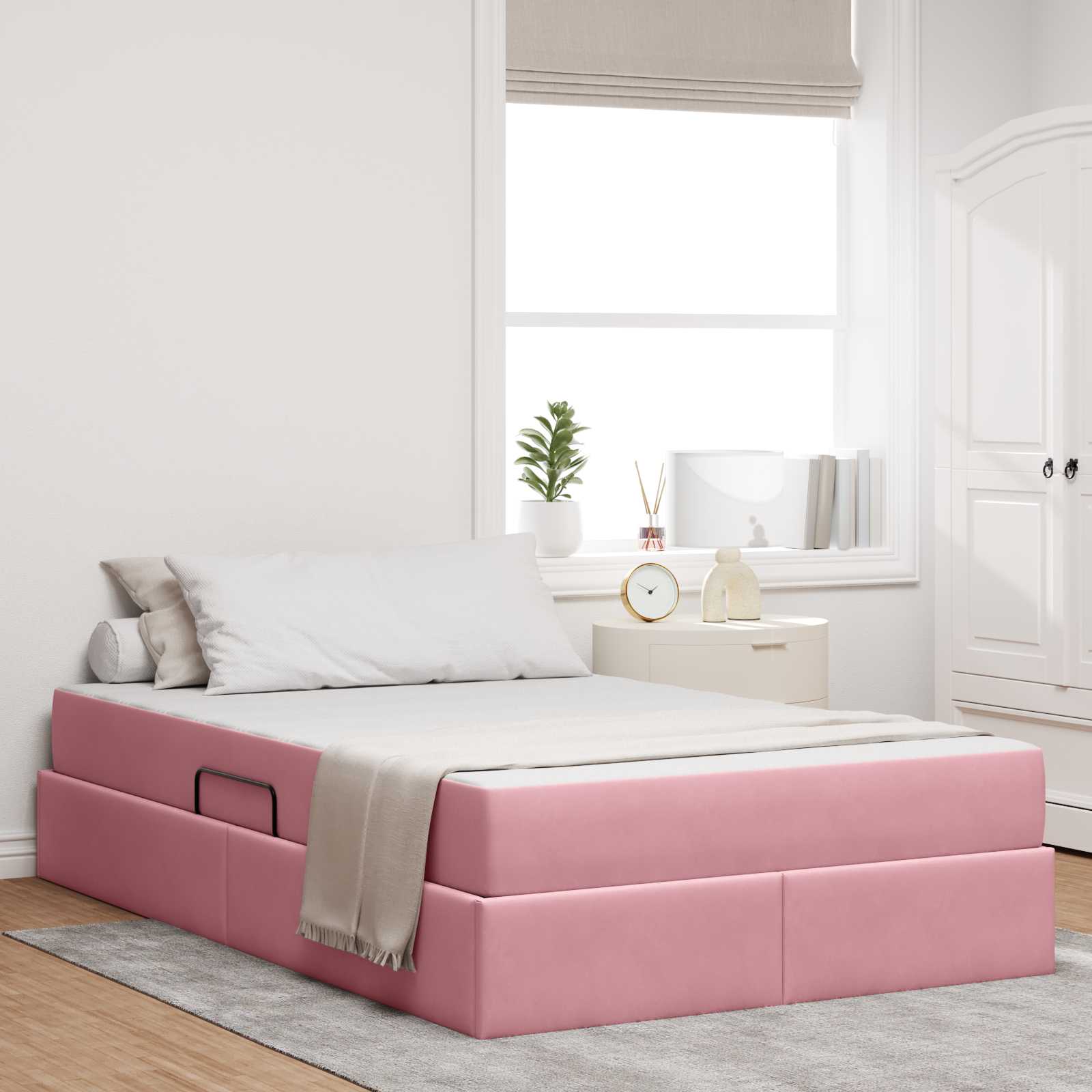 Opbergbed met matras met matras Roze 120 x 190 cm Fluweel – afbeelding 1