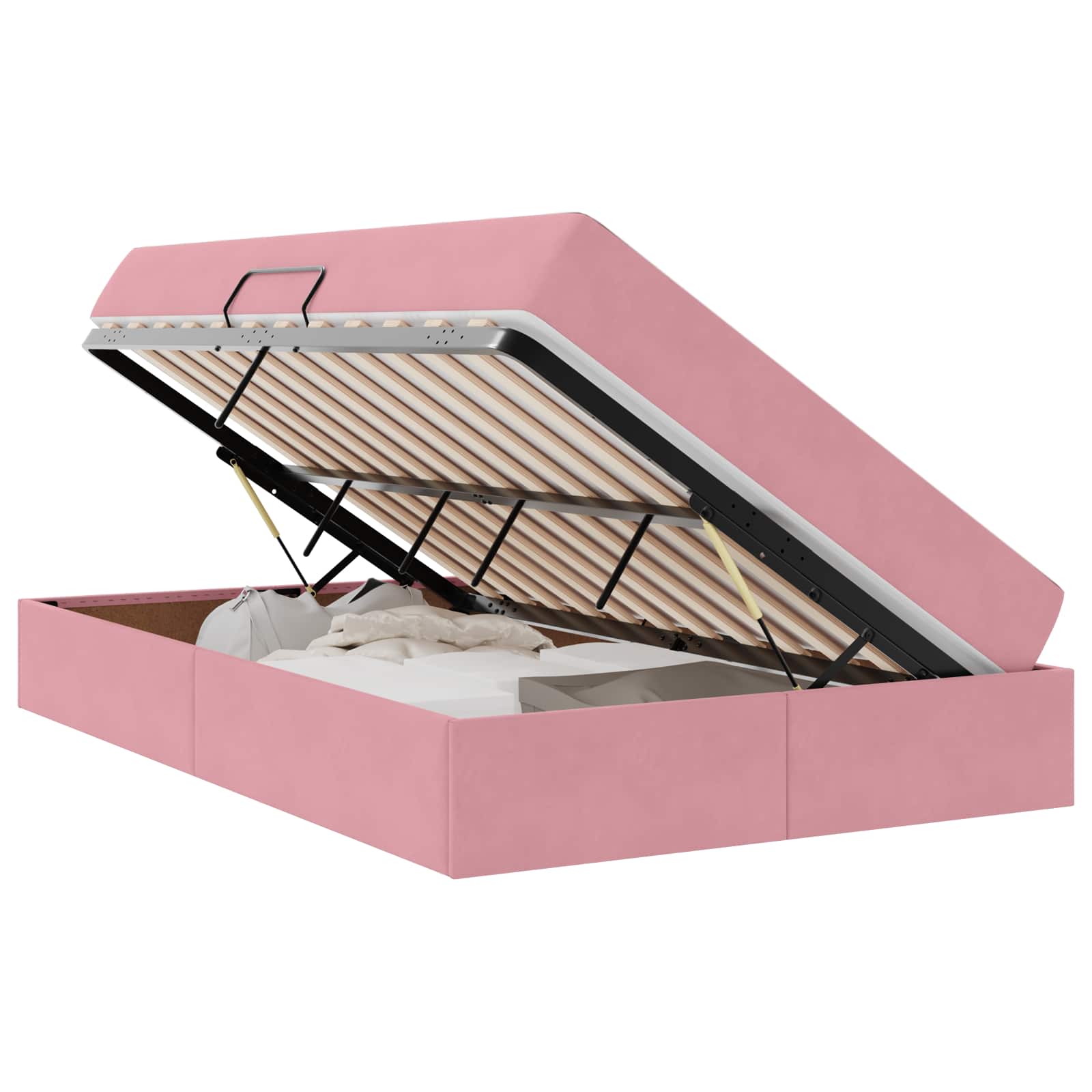 Opbergbed met matras met matras Roze 120 x 190 cm Fluweel – afbeelding 2