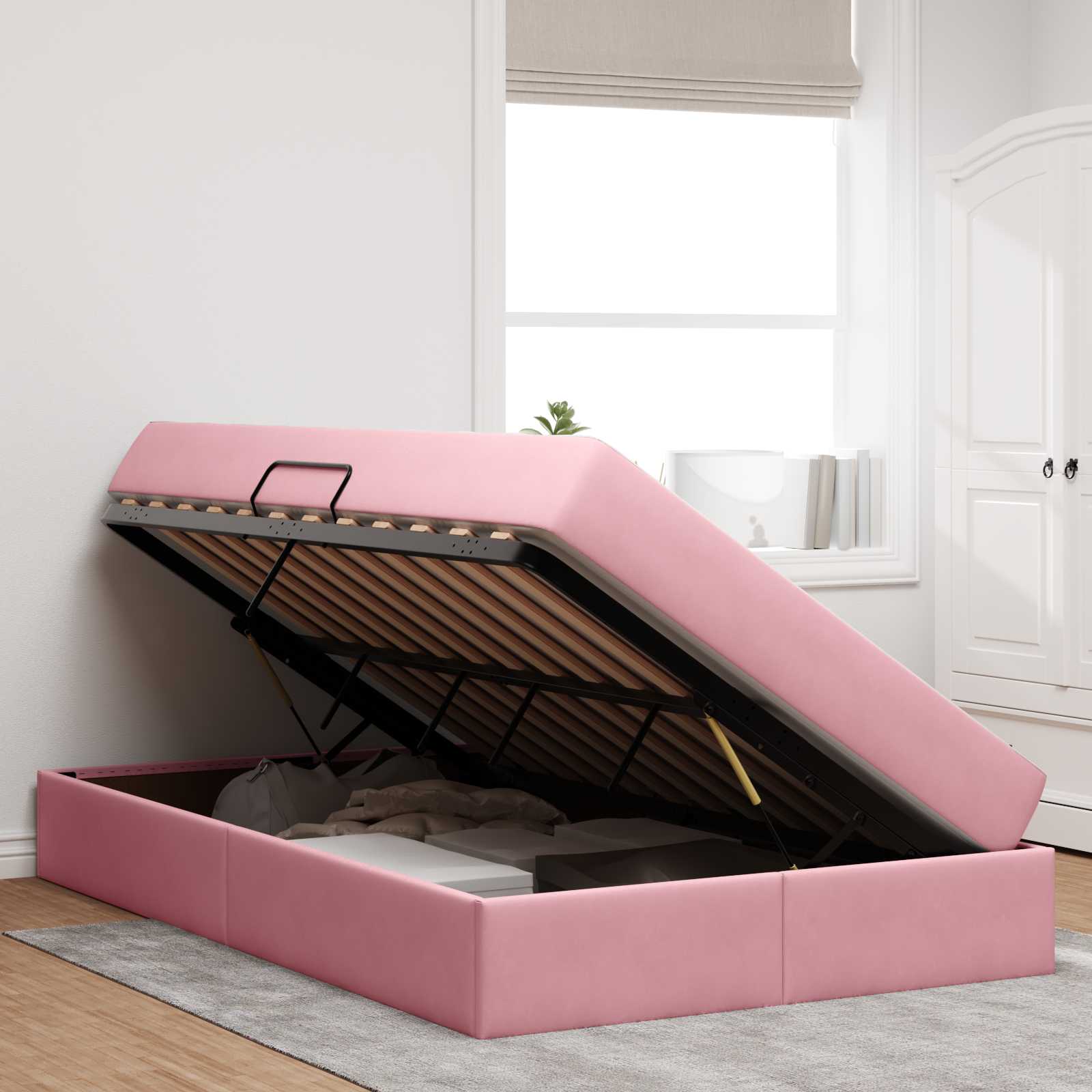 Opbergbed met matras met matras Roze 120 x 190 cm Fluweel – afbeelding 4