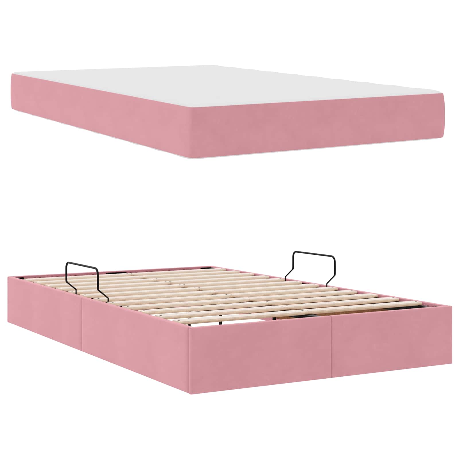 Opbergbed met matras met matras Roze 120 x 190 cm Fluweel – afbeelding 8