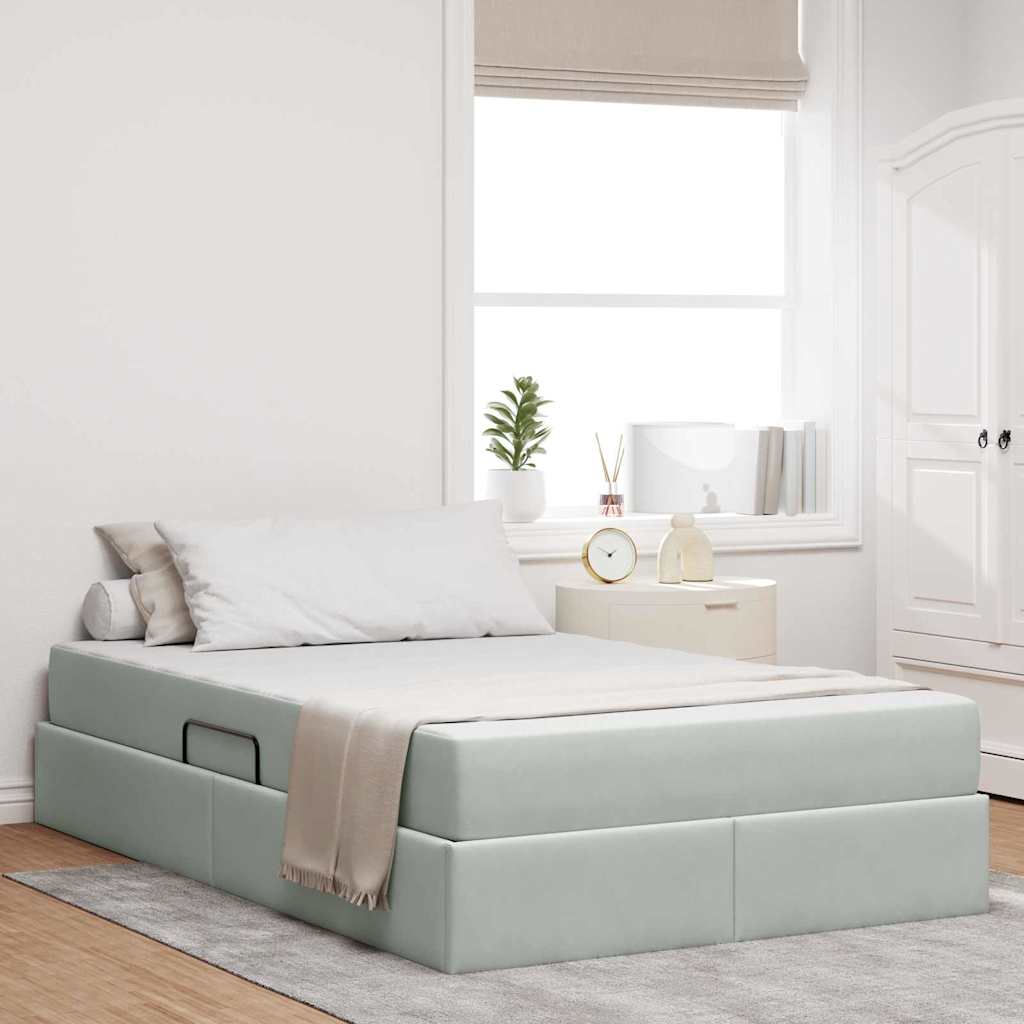 Opbergbed met matras met matras Lichtgrijs 120 x 200 cm Fluweel – afbeelding 1