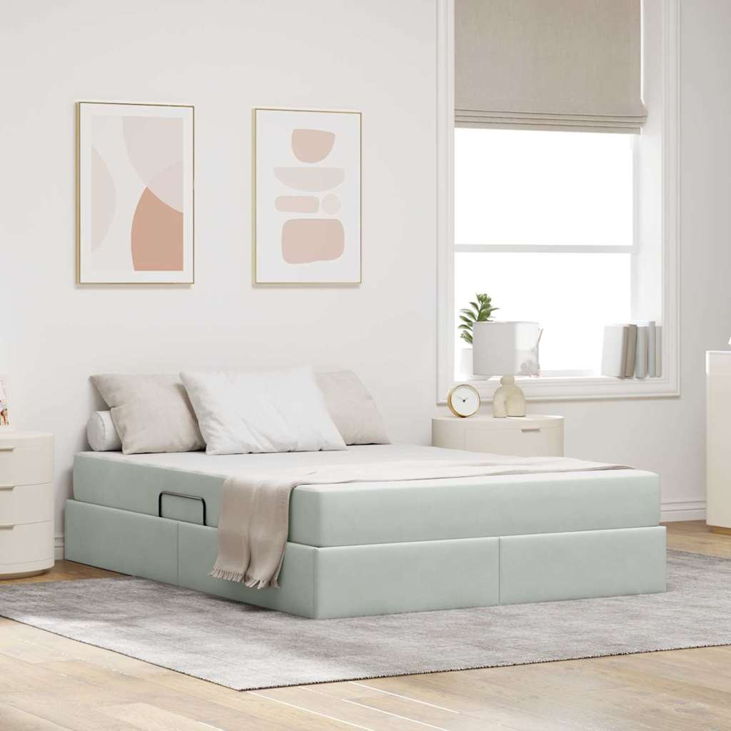Opbergbed met matras met matras Lichtgrijs 140 x 190 cm Fluweel – afbeelding 1