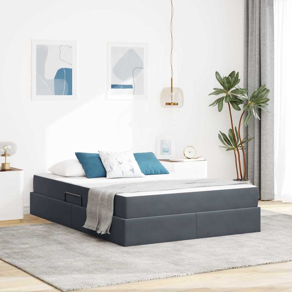 Opbergbed met matras Donkergrijs 140 x 190 cm Fluweel – afbeelding 1