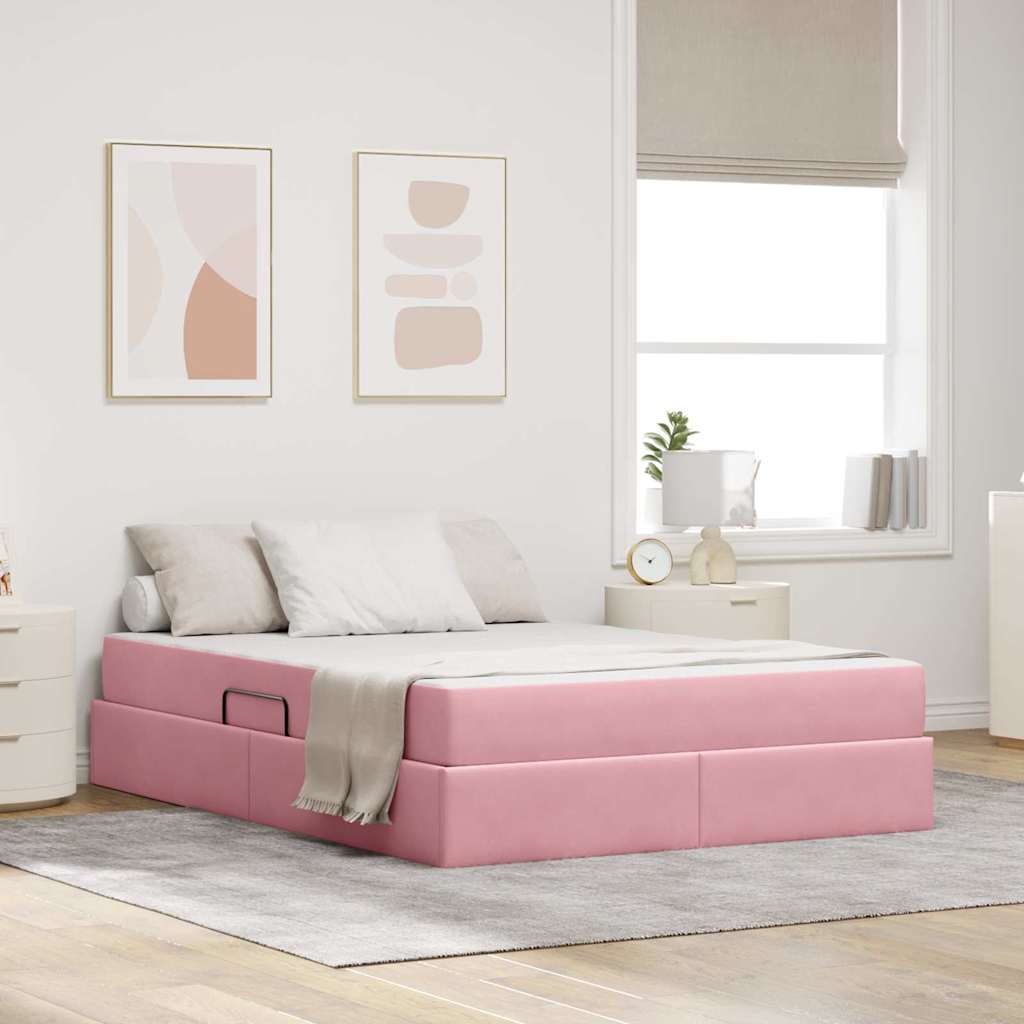 Opbergbed met matras met matras Roze 140 x 190 cm Fluweel – afbeelding 1