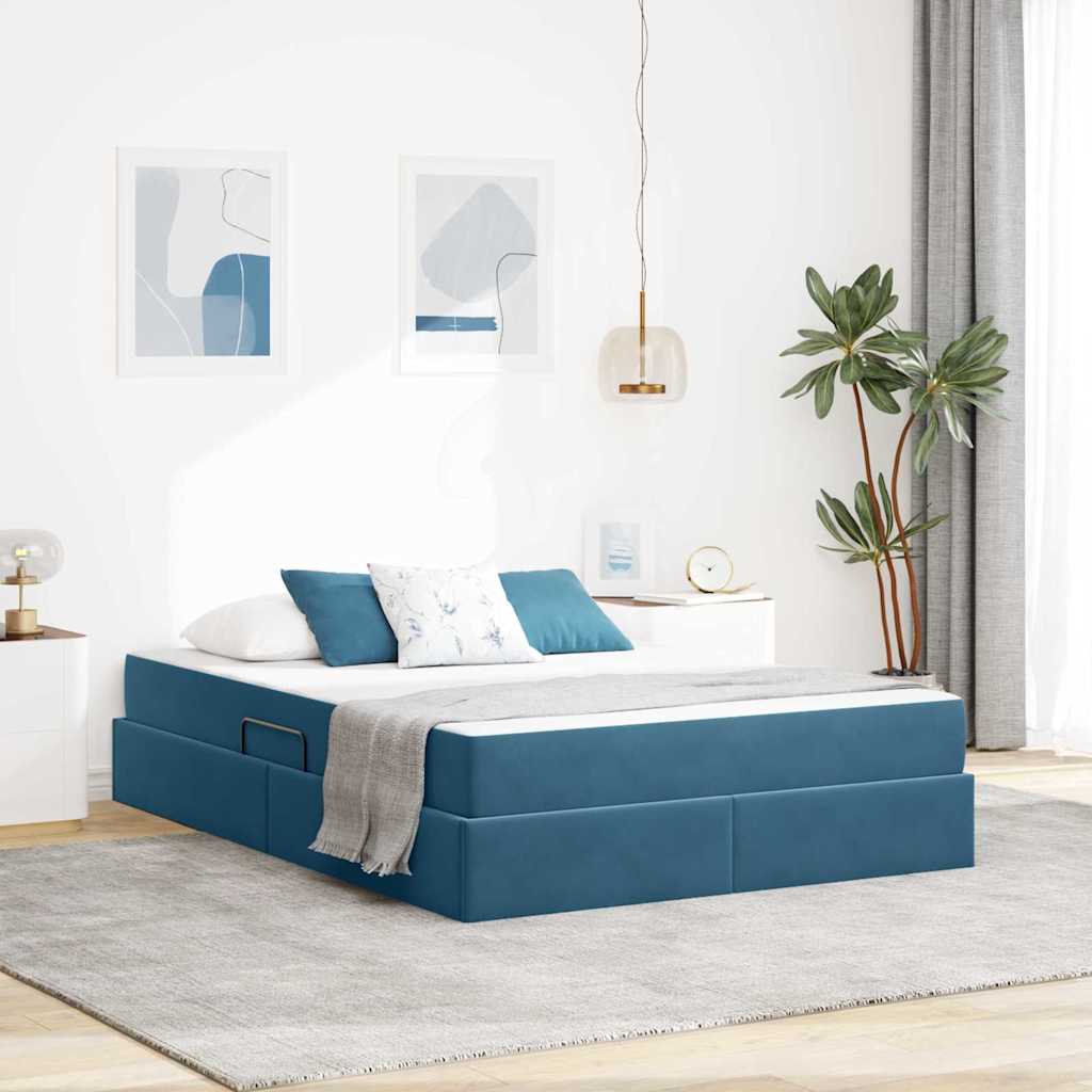 Opbergbed met matras Donkerblauw 140 x 200 cm Fluweel – afbeelding 1