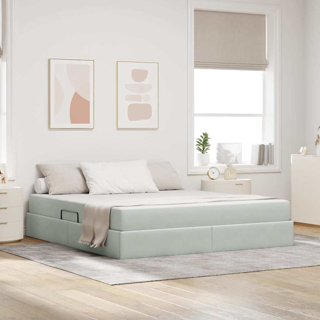 Opbergbed met matras met matras Lichtgrijs 160 x 200 cm Fluweel – afbeelding 1