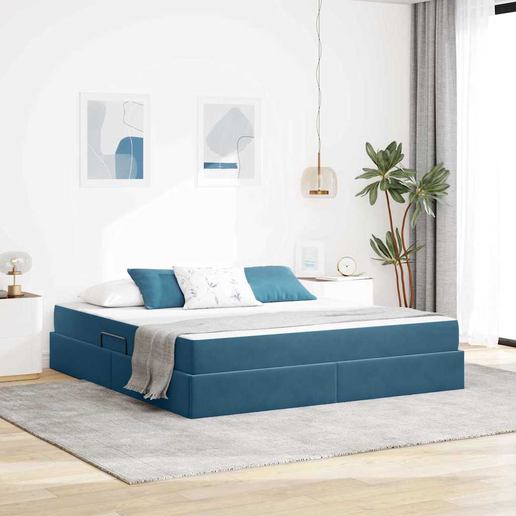 Opbergbed met matras Donkerblauw 160 x 200 cm Fluweel – afbeelding 1