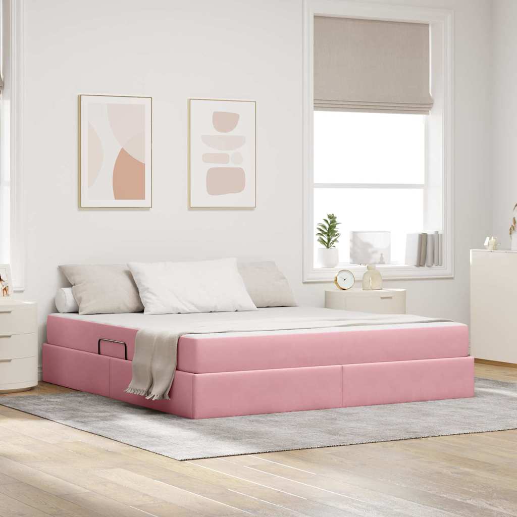 Opbergbed met matras met matras Roze 180 x 200 cm Fluweel – afbeelding 1