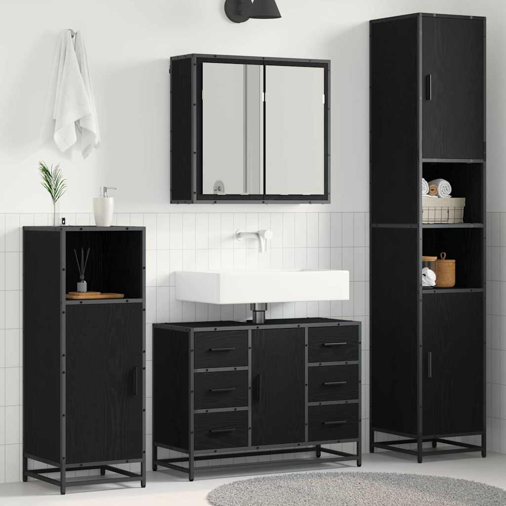Badkamermeubelset met lade 4 pcs Zwart Eiken Bewerkt hout