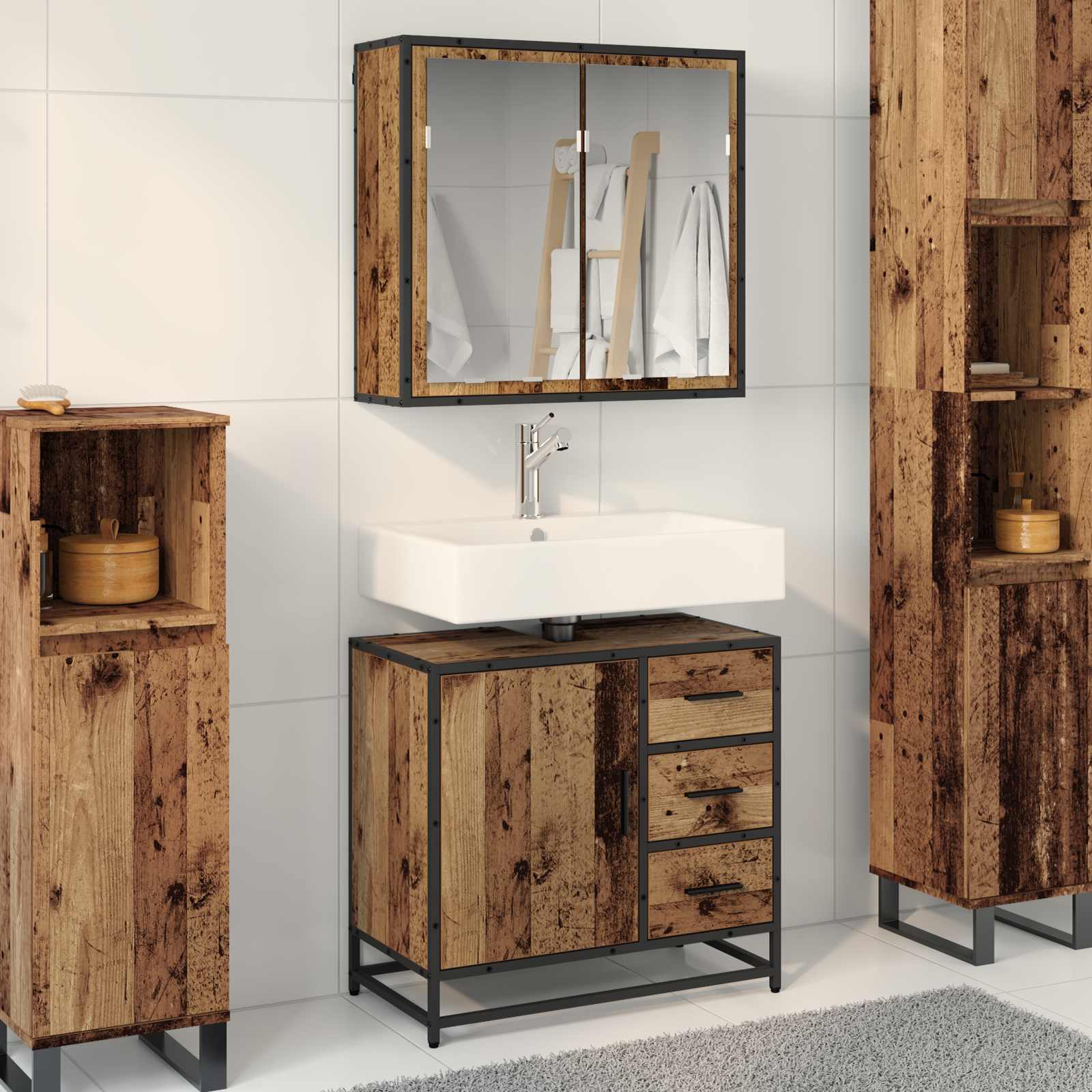 Badkamermeubelset met lade 2 pcs Oud Hout Bewerkt hout