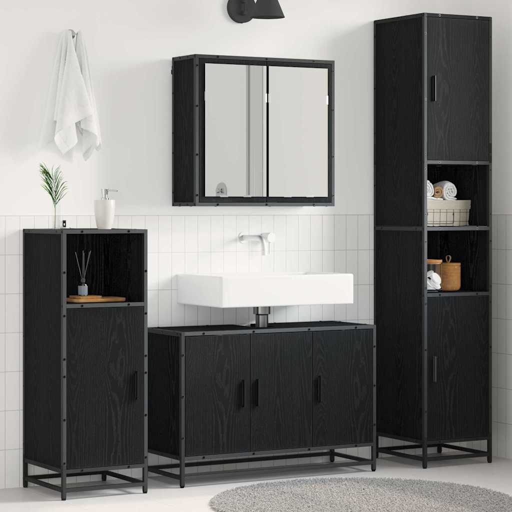 Badkamermeubelset met plank 4 pcs Zwart Eiken Bewerkt hout