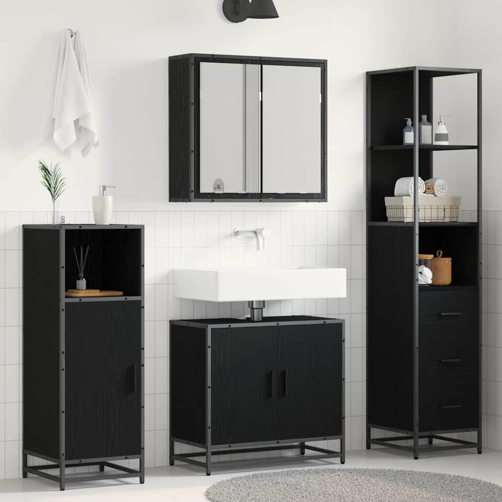 Badkamermeubelset met lade 3 pcs Zwart Eiken Bewerkt hout