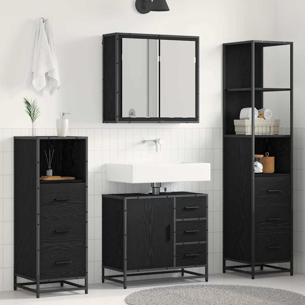 Badkamermeubelset met lade 4 pcs Zwart Eiken Bewerkt hout