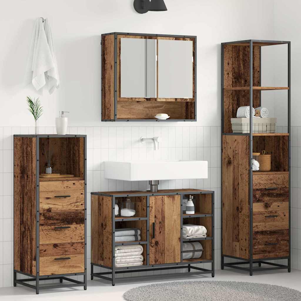 Badkamermeubelset met lade 4 pcs Oud Hout Bewerkt hout
