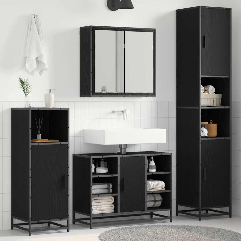 Badkamermeubelset met plank 4 pcs Zwart Eiken Bewerkt hout
