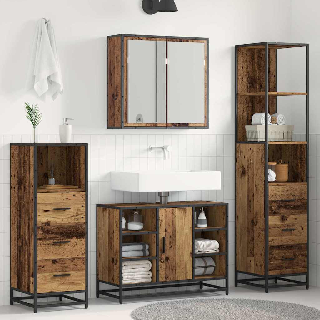 Badkamermeubelset met lade 4 pcs Oud Hout Bewerkt hout