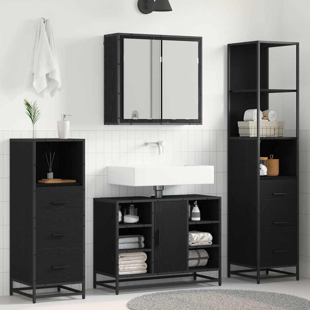 Badkamermeubelset met lade 4 pcs Zwart Eiken Bewerkt hout
