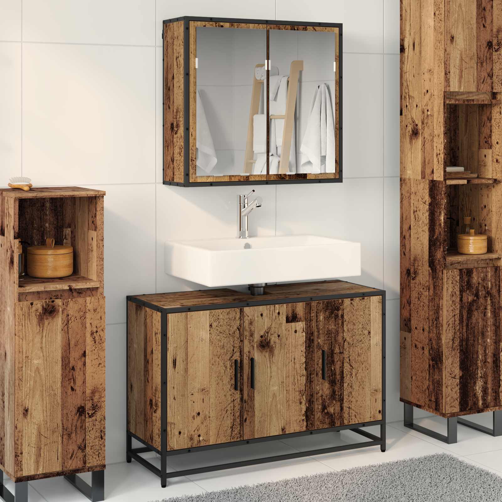 Badkamermeubelset met plank 2 pcs Oud Hout Bewerkt hout