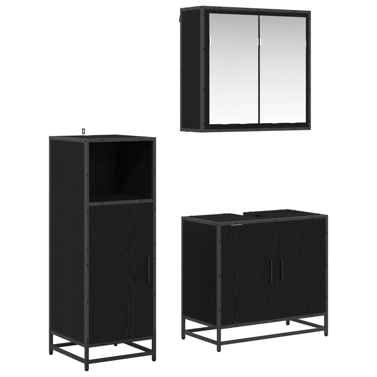 Badkamermeubelset met plank 3 pcs Zwart Eiken Bewerkt hout