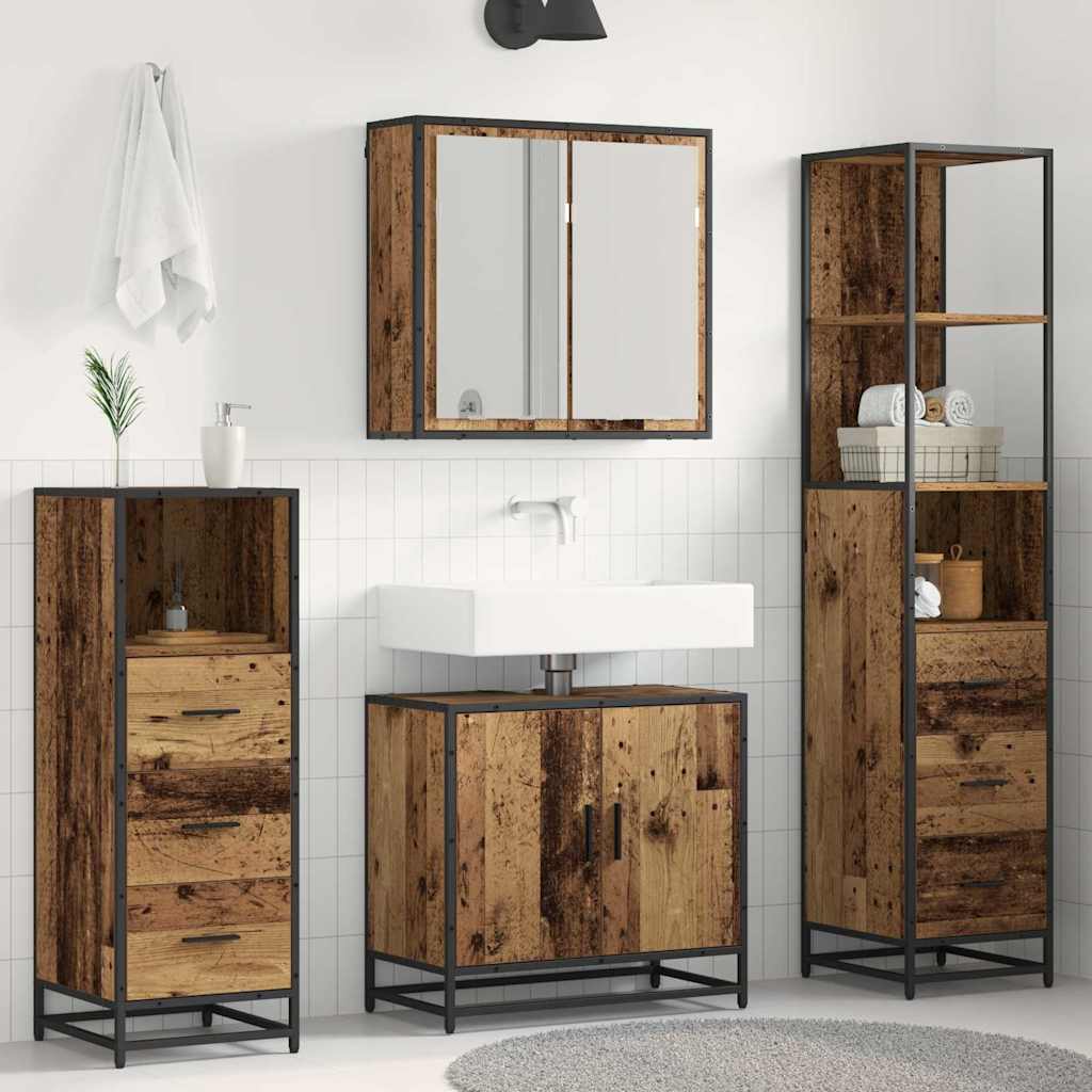 Badkamermeubelset met lade 4 pcs Oud Hout Bewerkt hout