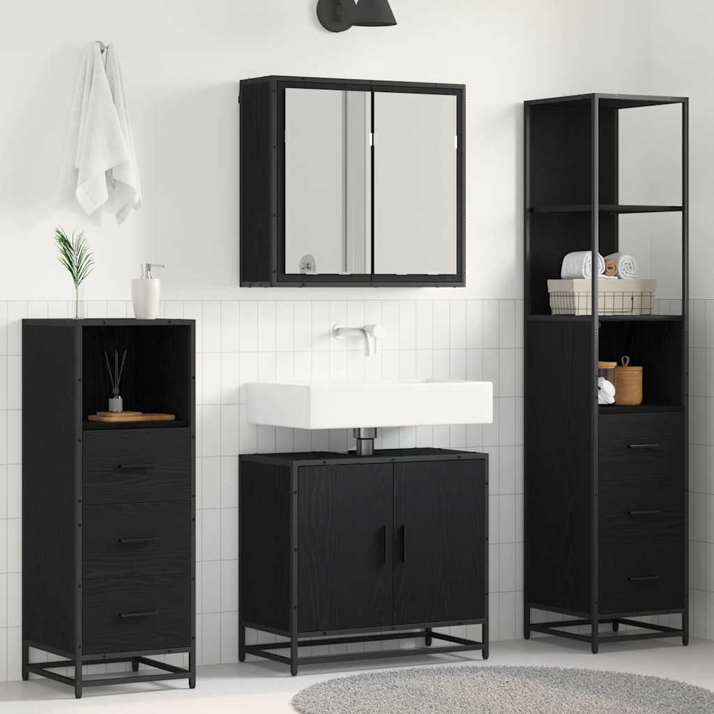 Badkamermeubelset met lade 4 pcs Zwart Eiken Bewerkt hout