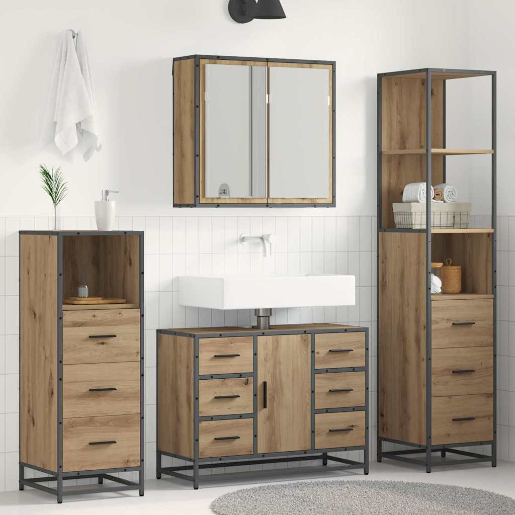 Badkamermeubelset met lade 3 pcs Artisan Eiken Bewerkt hout