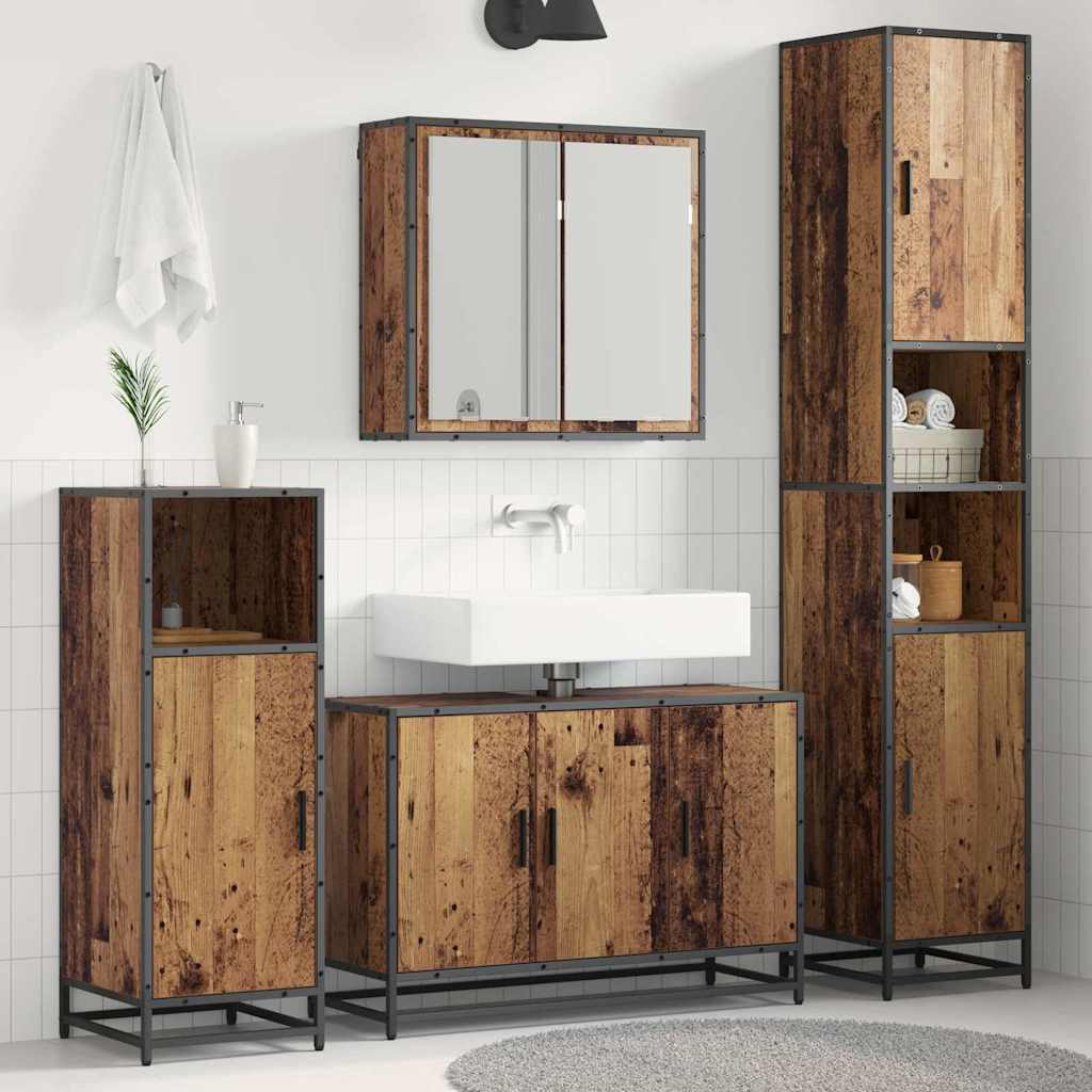 Badkamermeubelset met plank 3 pcs Oud Hout Bewerkt hout