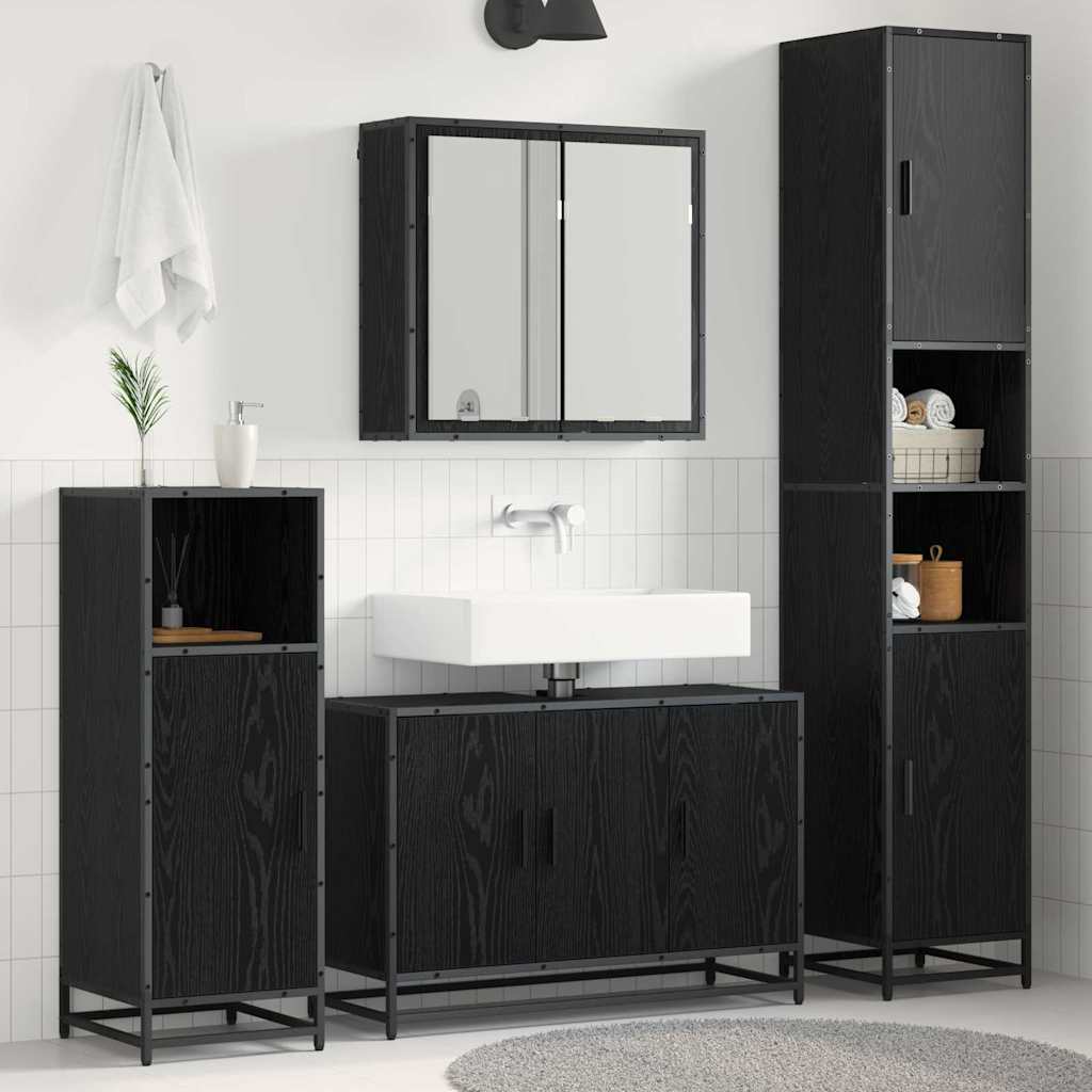 Badkamermeubelset met plank 3 pcs Zwart Eiken Bewerkt hout