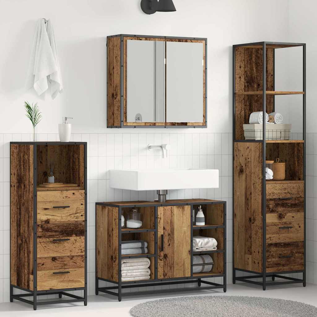 Badkamermeubelset met lade 3 pcs Oud Hout Bewerkt hout