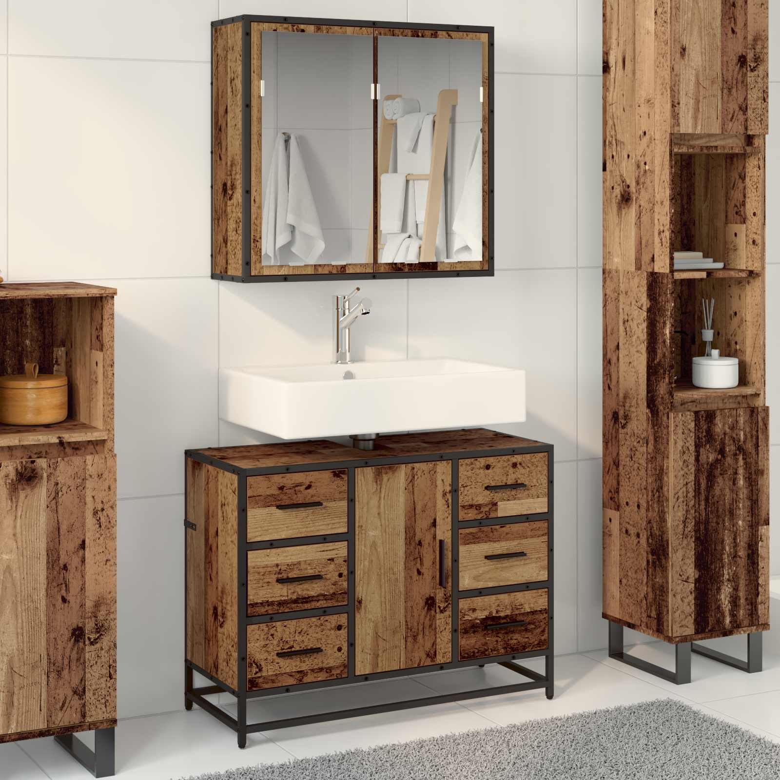 Badkamermeubelset met lade 2 pcs Oud Hout Bewerkt hout