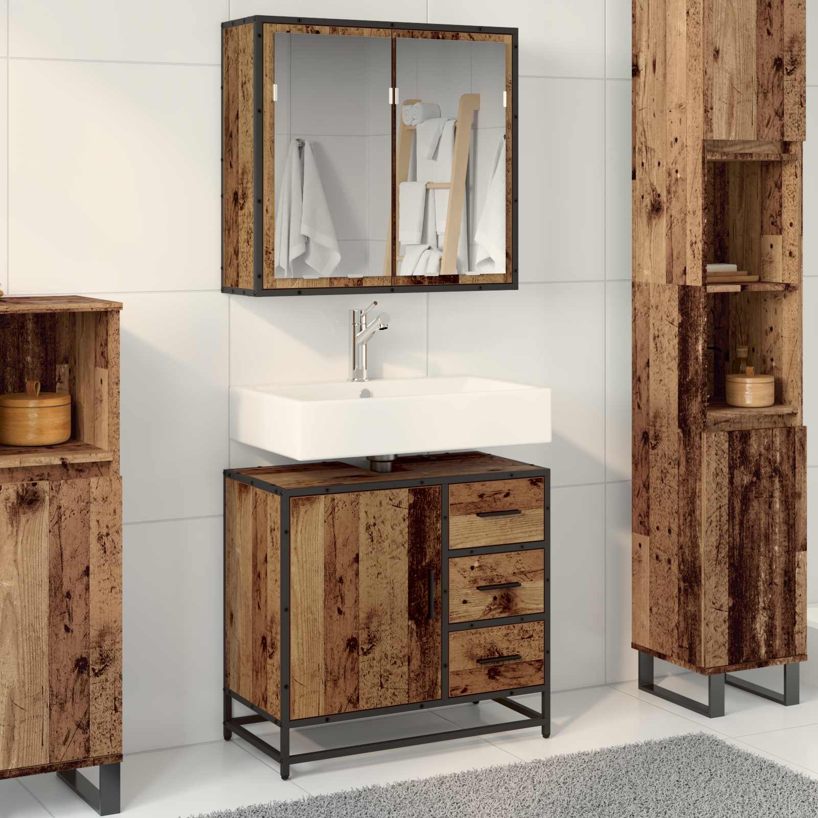 Badkamermeubelset met plank 2 pcs Oud Hout Bewerkt hout