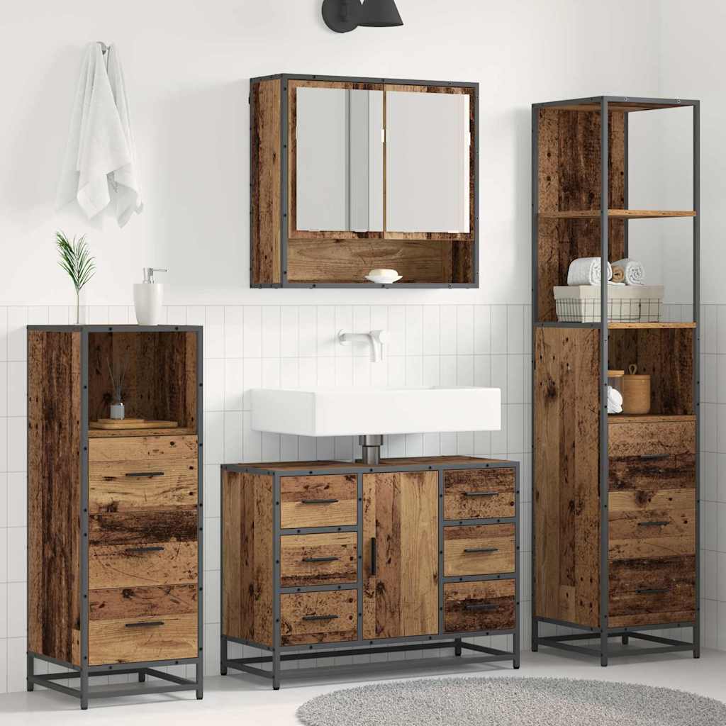 Badkamermeubelset met lade 4 pcs Oud Hout Bewerkt hout