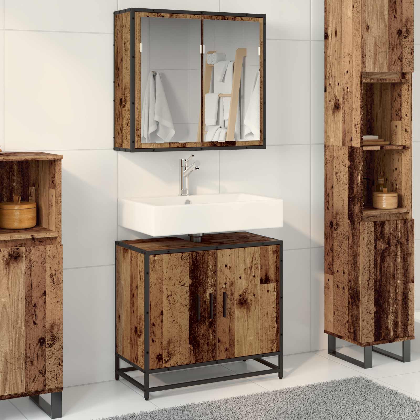 Badkamermeubelset met plank 2 pcs Oud Hout Bewerkt hout