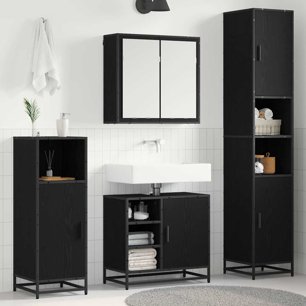 Badkamermeubelset met plank 4 pcs Zwart Eiken Bewerkt hout