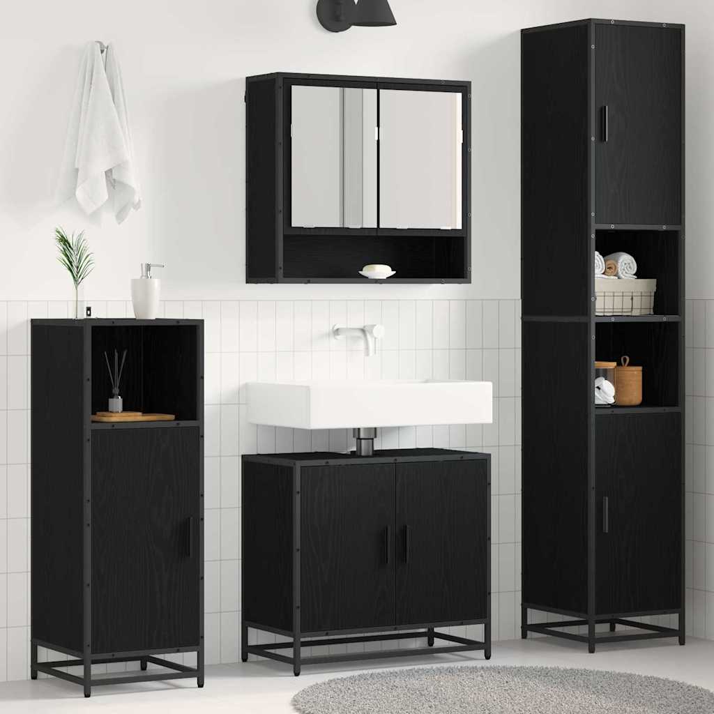 Badkamermeubelset met plank 4 pcs Zwart Eiken Bewerkt hout